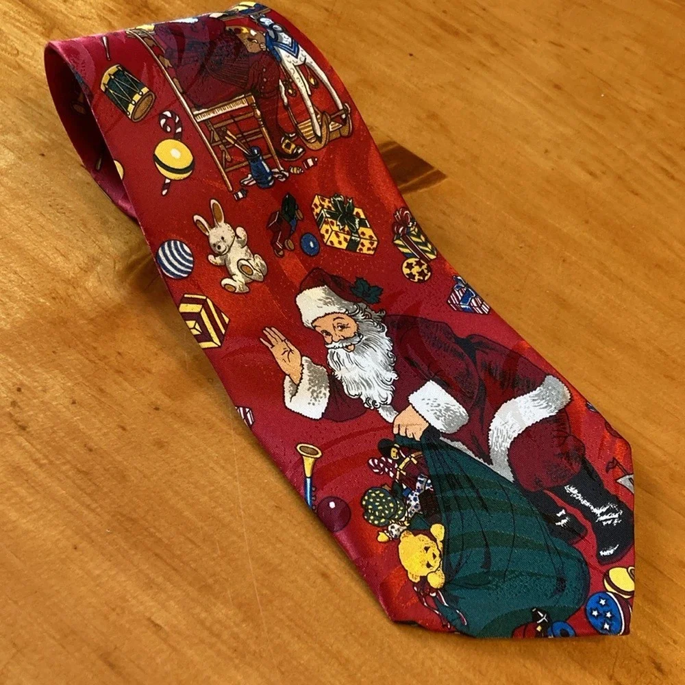 90s Nostalgia Mens Christmas Santa Claus‎ Toy Sack Handmade Holiday Necktie Tie